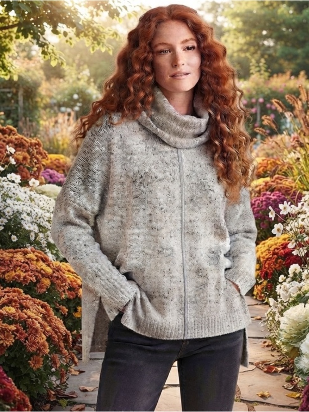 Ruby Moon From Anthropologie Cowl Neck Heathered Grey Sweater NWT Size Medium